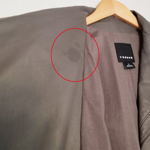 Trouve Asymmetric Drape-Front Soft 100% Genuine Leather Jacket Taupe Gray XS - Picture 16 of 16